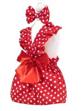 Red Polka Dot XS Dog Dress With Bow & Hair Clip NWOT